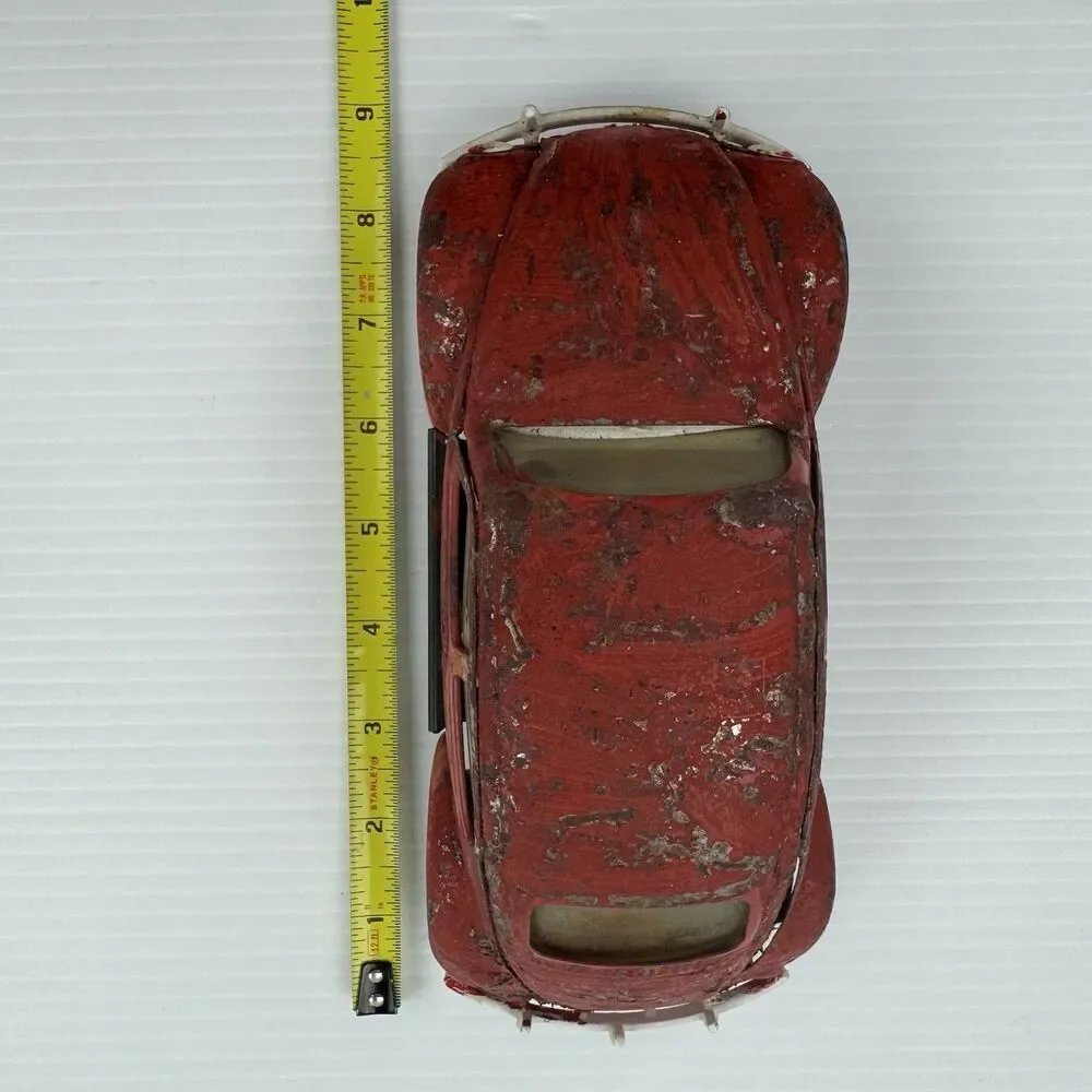 Vintage Tonka VW Bug Beetle Toy Car Red Distressed Metal Large Scale